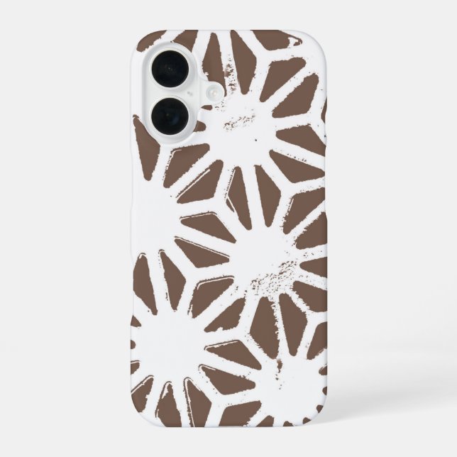 Brown and white geometric pattern iPhone 16 case (Back)