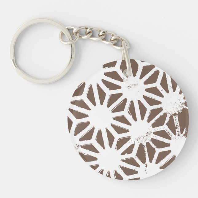 Brown and white geometric pattern keychain (Front)