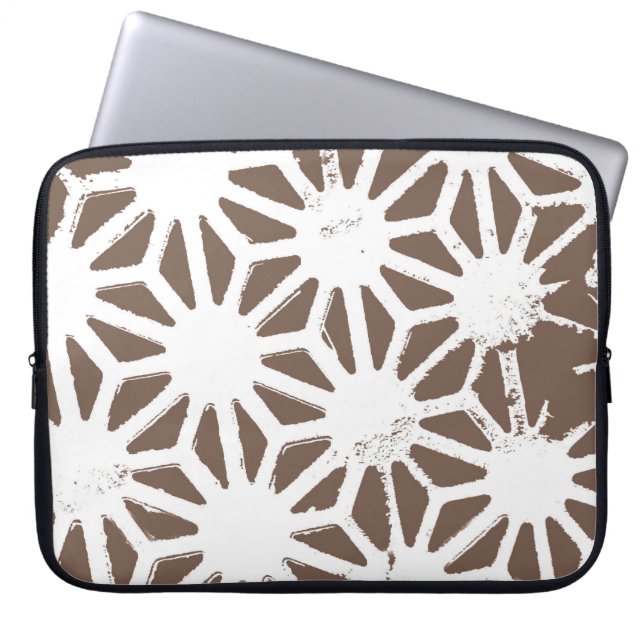 Brown and white geometric pattern laptop sleeve (Front)
