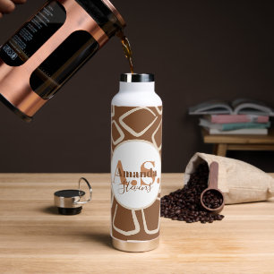 Brown and White Geometric Pattern Modern Monogram Water Bottle