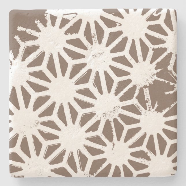 Brown and white geometric pattern stone coaster (Front)