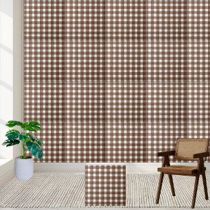 Brown and White Gingham Chequered Plaid Tile