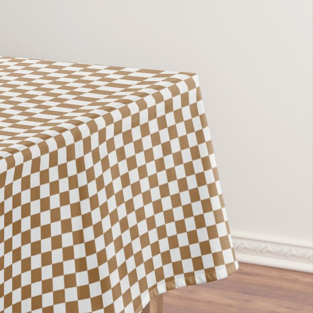 Brown And White Gingham Chequered Tablecloth (In Situ)