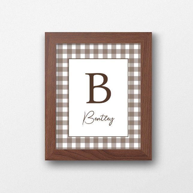 Brown and White Gingham Plaid Nursery Name Sign (Creator Uploaded)