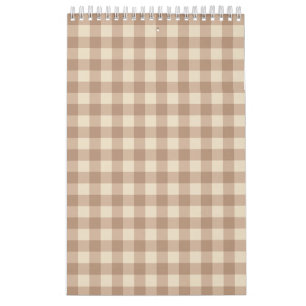 Brown and White Gingham Plaid Pattern Calendar