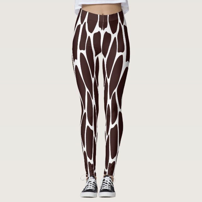 Brown and White Giraffe Print Pattern Leggings (Front)