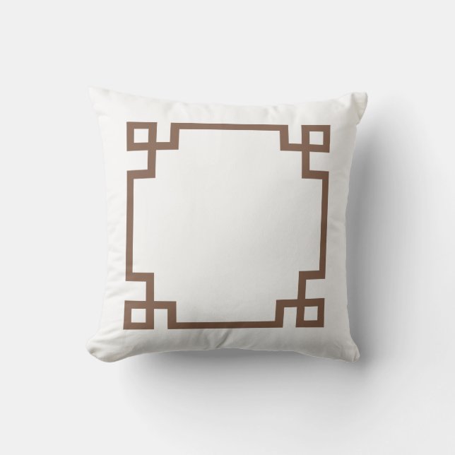 Brown and White Greek Key Throw Pillow (Front)