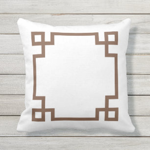 Brown and White Greek Key Throw Pillow
