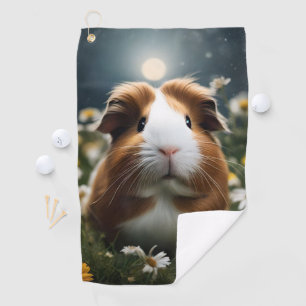 Brown And White Guinea Pig Moon And Daisies, Golf Towel