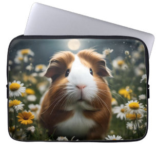 Brown And White Guinea Pig Moon And Daisies, Laptop Sleeve