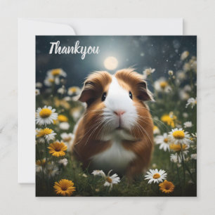 Brown And White Guinea Pig Moon And Daisies, Thank You Card