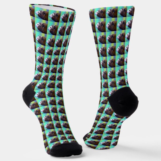 Brown And White Guinea Pigs Brick Pattern, Socks (Angled)