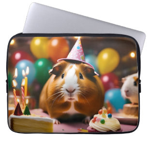Brown And White Happy Birthday Guinea Pig, Laptop Sleeve