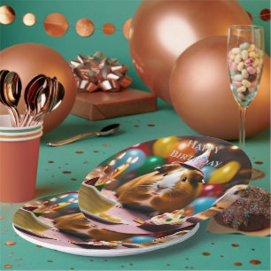 Brown And White Happy Birthday Guinea Pig, Paper Plate