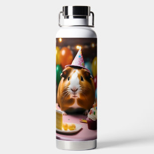 Brown And White Happy Birthday Guinea Pig, Water Bottle