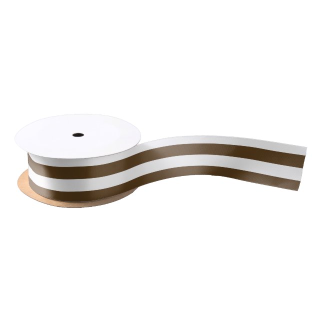 Brown and White Horizontal Stripes Satin Ribbon (Spool)