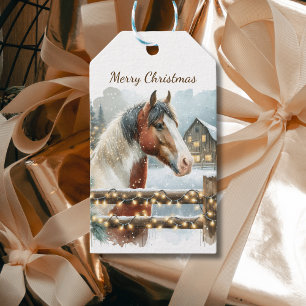 Brown and White Horse Country Christmas Gift Tags