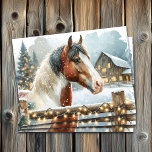Brown and White Horse Country Christmas   Tissue Paper<br><div class="desc">Pretty festive Christmas tissue paper. A pretty brown and white horse standing behind an old rustic wood fence with a snowy background and vintage old red barn. The snow-filled fence is adorned with illuminated Christmas lights to give a warm festive feel to your country Christmas tissue paper.</div>