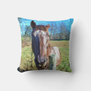 Brown and white horse throw pillow