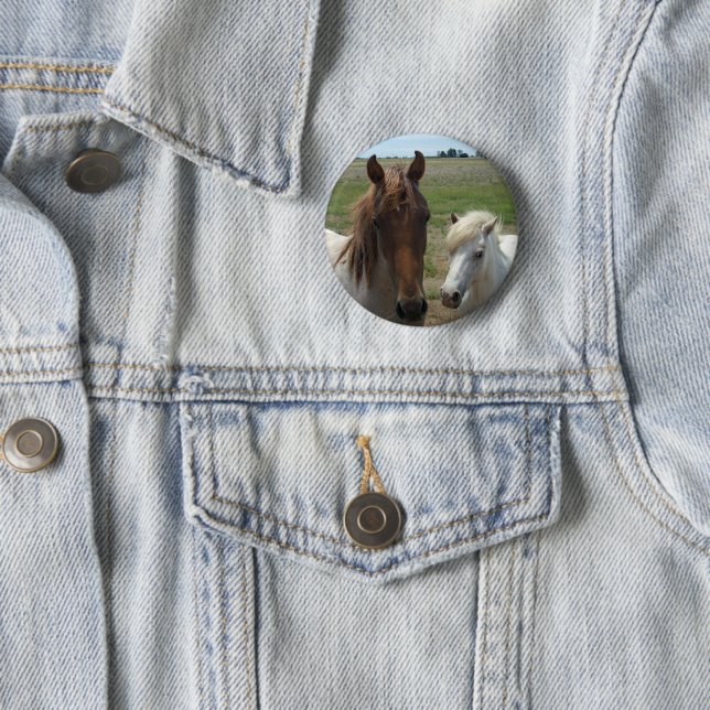 Brown And White Horses, 2 Inch Round Button (In Situ)