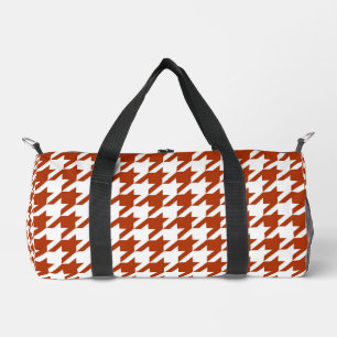 Brown and White Houndstooth Check Duffle Bag