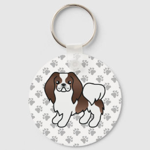 Brown And White Japanese Chin Cartoon Dog & Paws Keychain