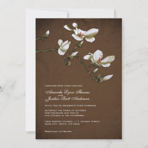 Brown and White Magnolia Wedding Invitation