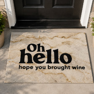 Brown and White Marble Hope You Brought Wine Layer Doormat