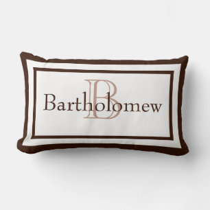Brown and White Monogram Name Keepsake Pillow