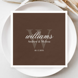 Brown and White Monogram Wedding Napkin