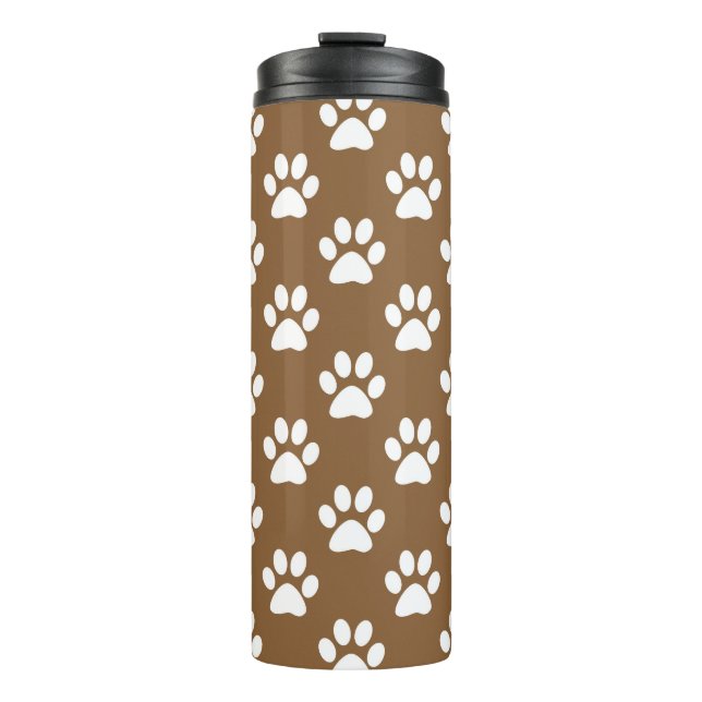 Brown and white paw prints pattern thermal tumbler (Front)