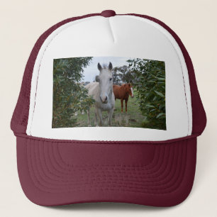 Brown And White Peekaboo Horses,- Trucker Hat