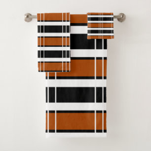 Brown and White Plaid Bath Towel Set