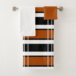 Brown and White Plaid Bath Towel Set