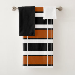 Brown and White Plaid Bath Towel Set