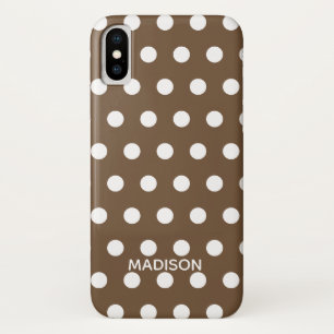 Brown and White polka dot  Personalised Name Case-Mate iPhone Case