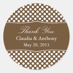 Brown and White Polka Dot Thank You Wedding Classic Round Sticker