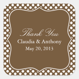 Brown and White Polka Dot Thank You Wedding Square Sticker