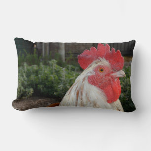 Brown And White Proud Rooster, Lumbar Cushion. Pillow