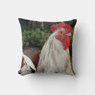 Brown And White Proud Rooster, Throw Cushion. Pillow
