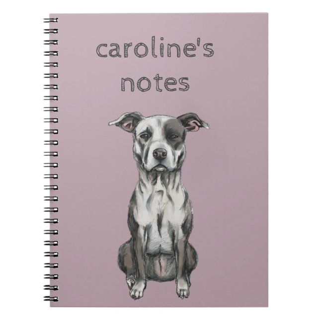 Brown and White Sitting Pit Bull Rendering Notebook (Front)