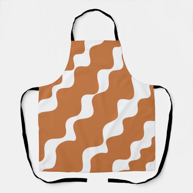 Brown and white slanting waves pattern apron (Front)