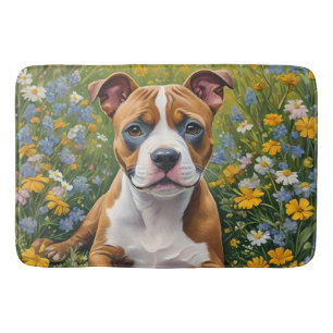 Brown And White Staffordshire Bull Terrier Puppy, Bath Mat