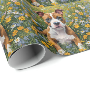 Brown And White Staffordshire Bull Terrier Puppy, Wrapping Paper