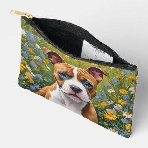 Brown And White Staffordshire Puppy Acrylic Art, Accessory Pouch