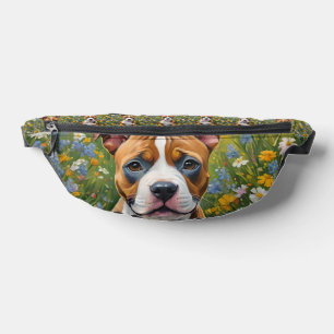 Brown And White Staffordshire Puppy Acrylic Art, Fanny Pack