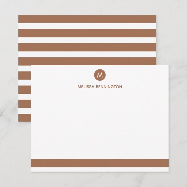 Brown and White Stripe Monogram Personalized Card (Front/Back)