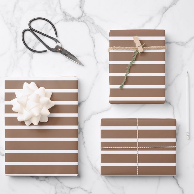 Brown and White Stripes Wrapping Paper Sheet (Front)