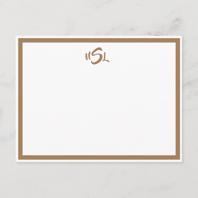 Brown and White Stylish Bordered Note Card (Front)