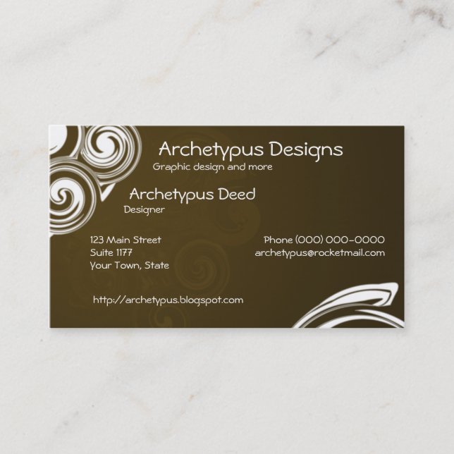 Brown and White Swirls Business Card (Front)